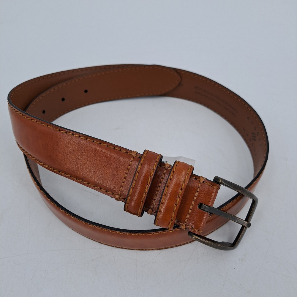 Joseph Abboud Belt Mens 32 Italian Leather Brown Solid Made in USA Buckle